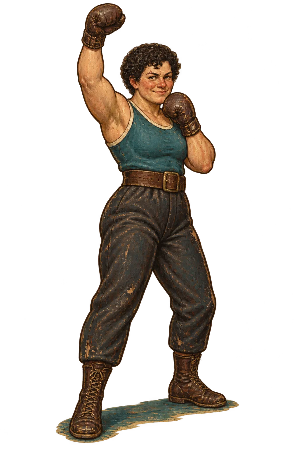 Dolly Marchbank painted large on the centre board, one glove raised high, the other guarding her chin